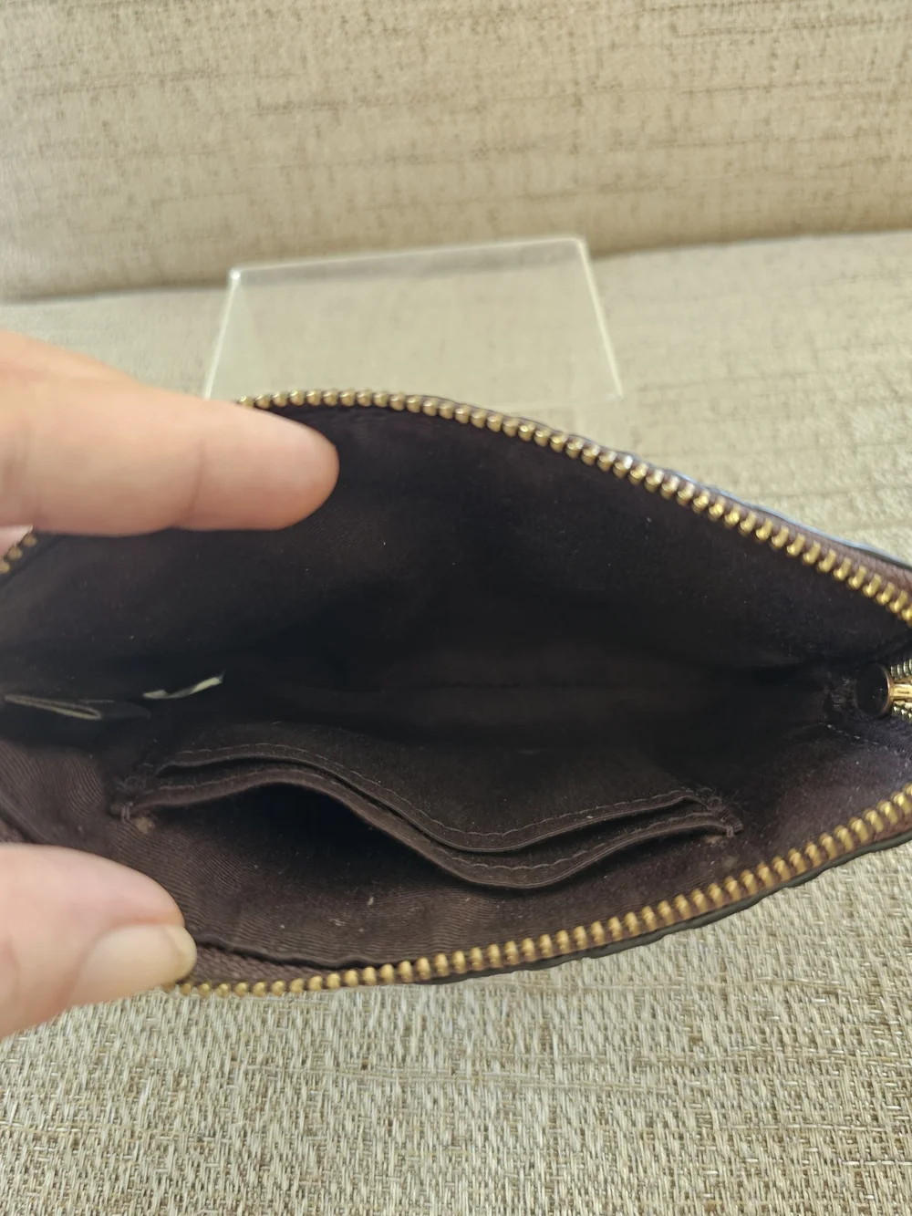 COACH Embossed Signature Wristlet in Dark Chocolate W Gold Tone Hardware Euc